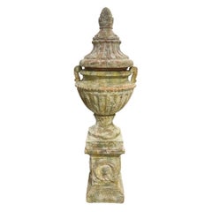 Vintage Large Scale Distressed Terracotta Urn on Stand