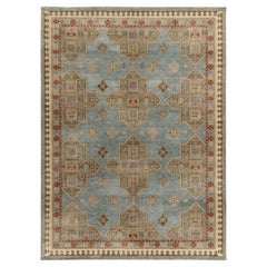 Tapis & Kilim's - Tapis moderne de style vieilli à motifs géométriques bleu, or et rouge