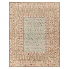 Rug & Kilim's Distressed Style Rug in Blue, Beige-Brown Floral Pattern