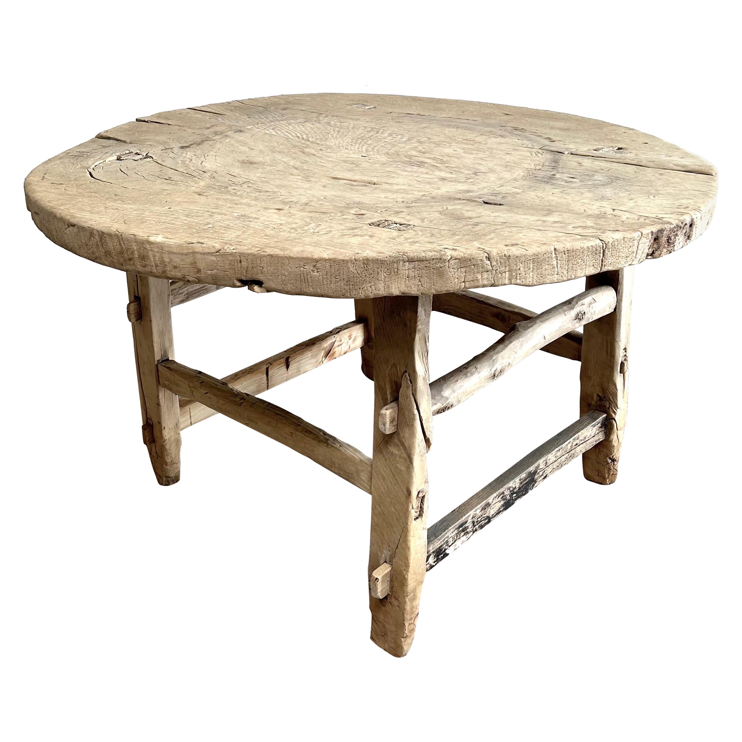 Antique Elm Wood Low Center Table or Coffee Table For Sale
