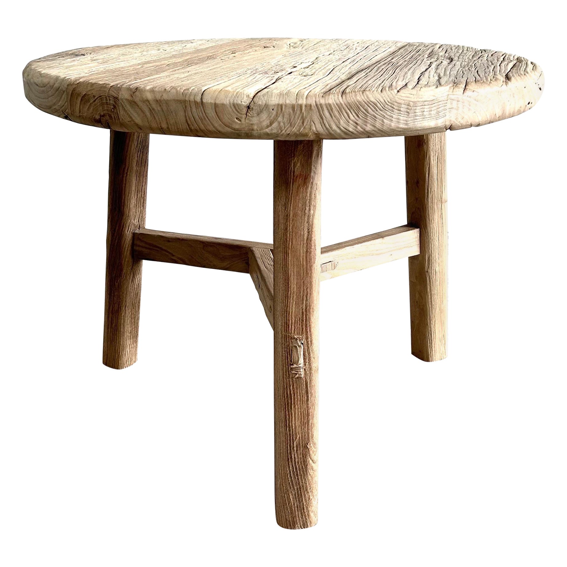 Reclaimed Elm Wood Side Table in Natural Finish