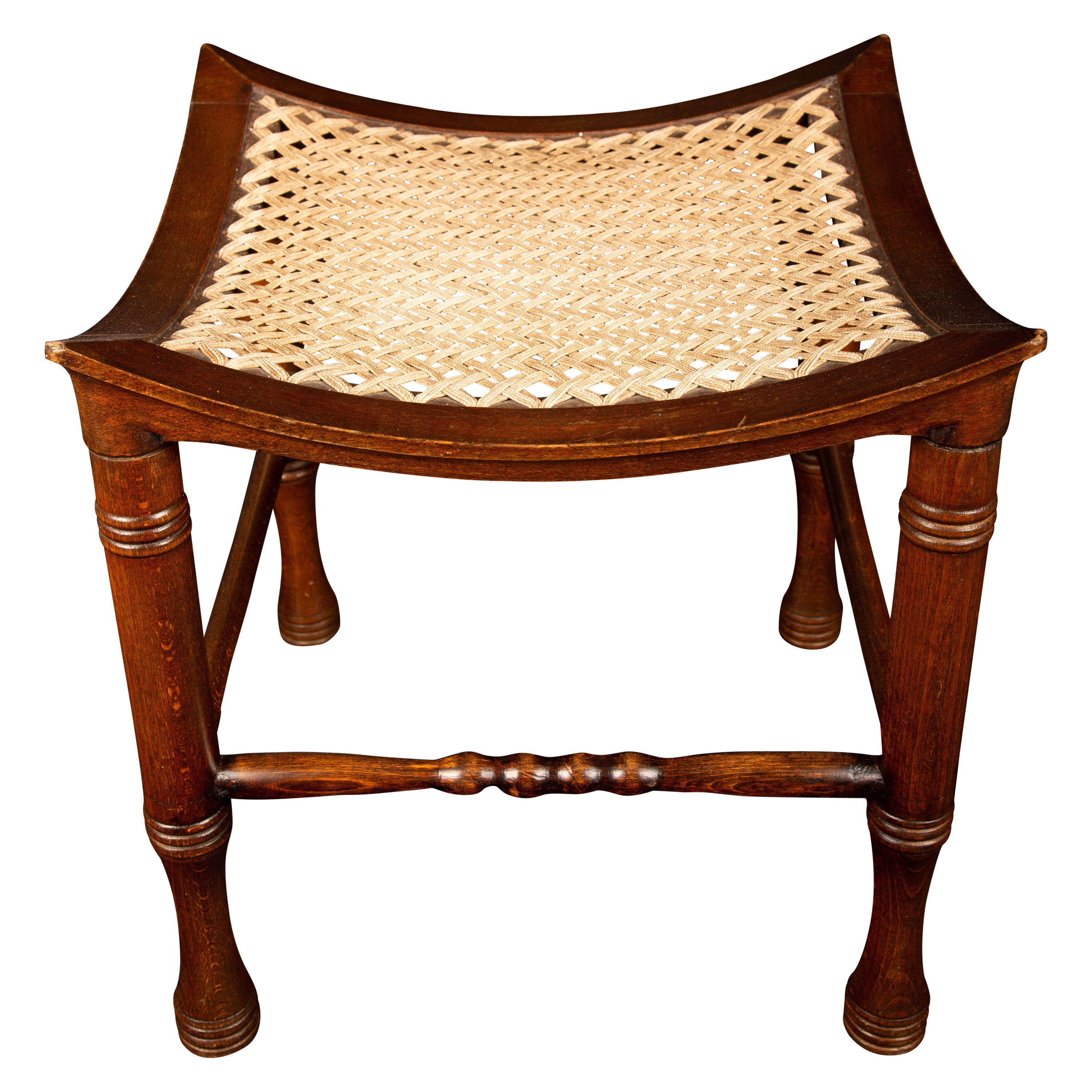 Wood and Cord Thebes Stool, 19th C For Sale