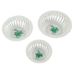 Herend Bouquet chinois vert, trois petits bols en porcelaine peints à la main