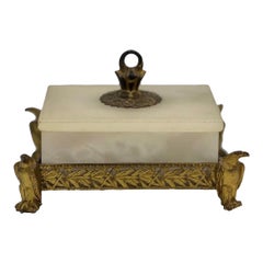 Antique Grand Tour Style Marble & Gilded Brass Humidor Bamboo & Eagle Motif