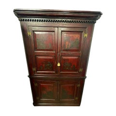 19th century American Southern Plantation Chinoiserie Decorated Corner Cupboard