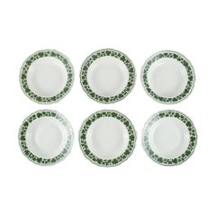 Six Meissen Green Ivy Vine Deep Plates in Hand-Painted Porcelain, 1940s