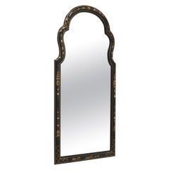 Mid-20th Century Hand Painted Black Lacquer Chinoiserie Beveled Wall Mirror