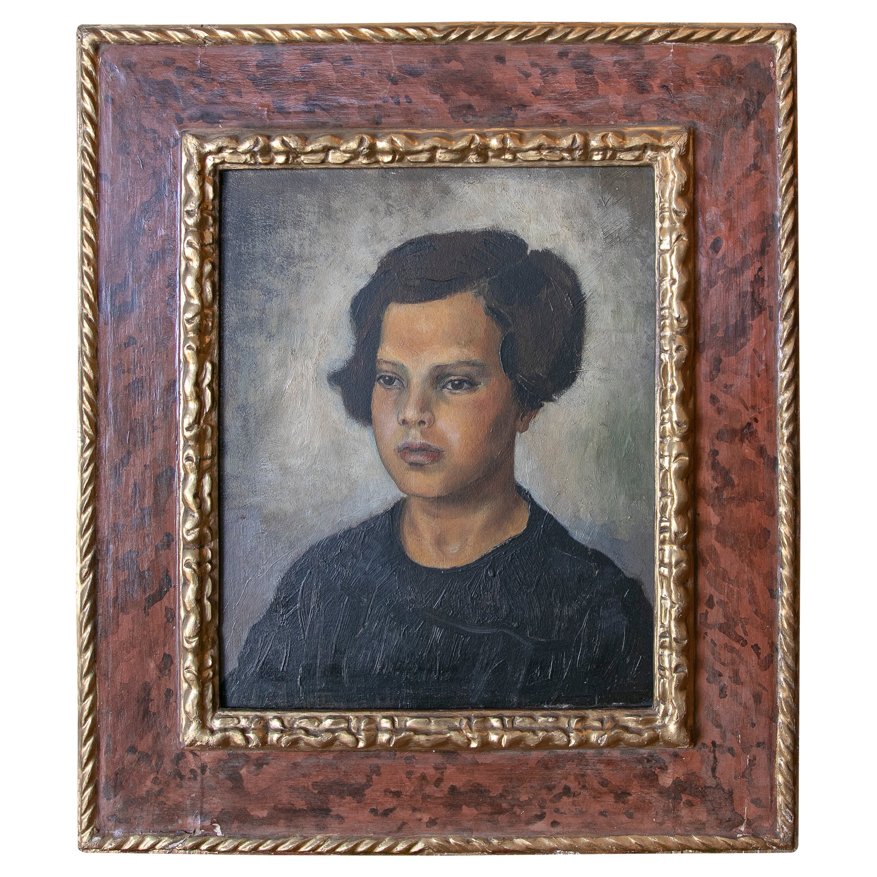 19th Century Portrait of a Woman Painted in Oil on Canvas with Frame For Sale