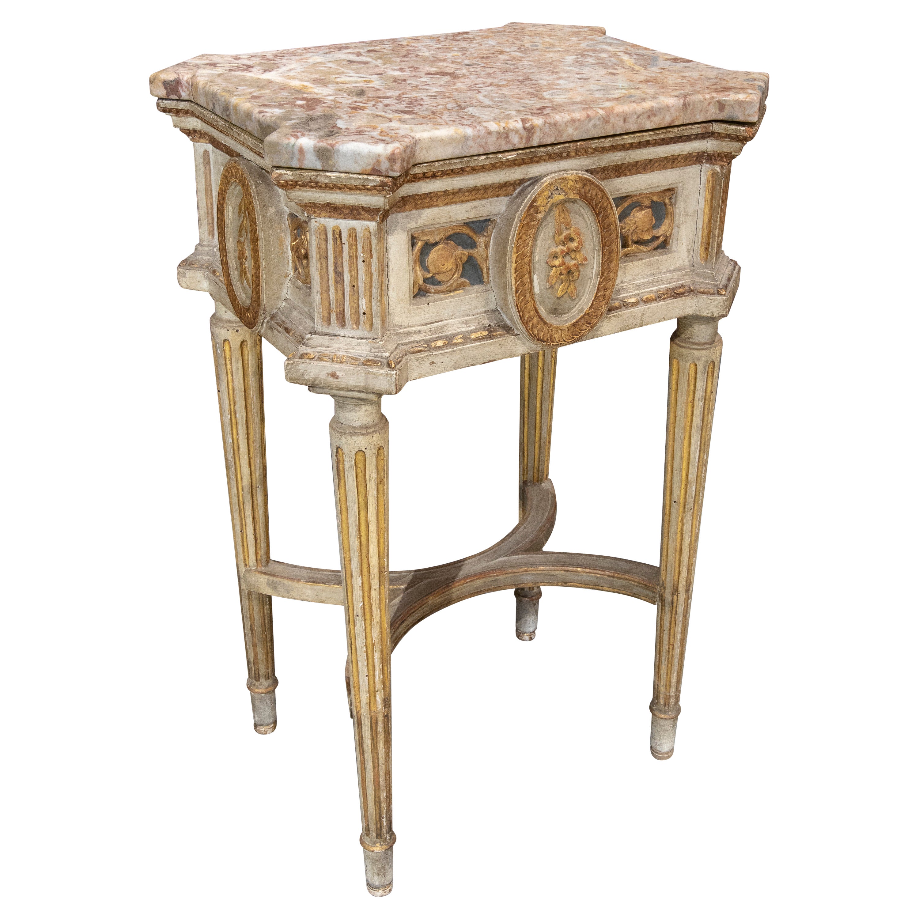 19th Century Italian Polychromed Side Table with Marble Top