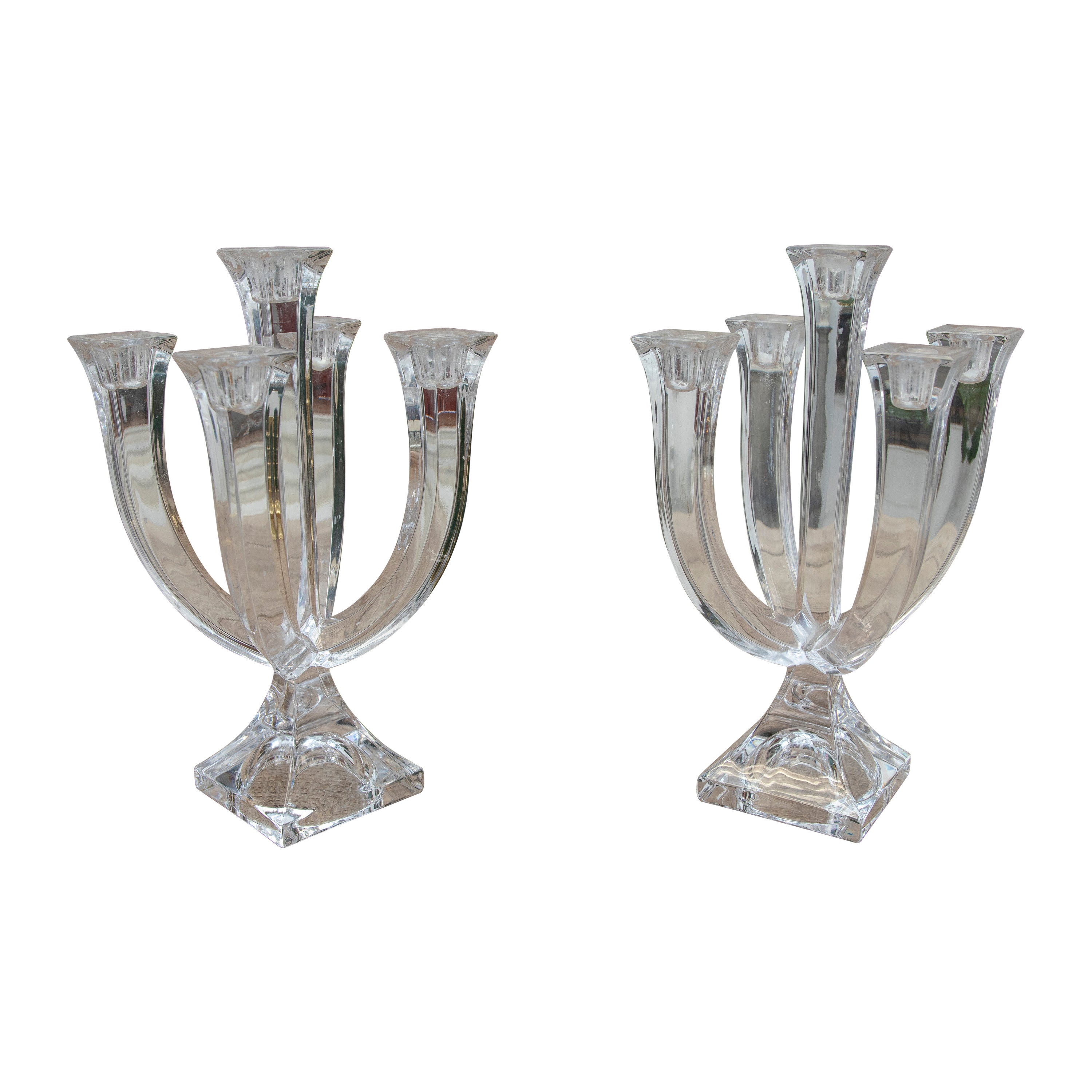 1970s Pair of Crystal Candlesticks with Five Arms Each For Sale