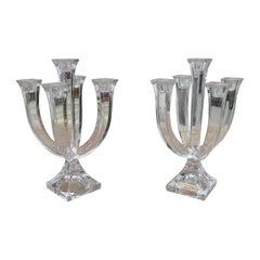 Retro 1970s Pair of Crystal Candlesticks with Five Arms Each