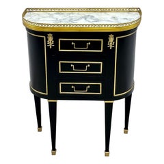 Single Ebony Demilune Marble Top Bronze Mounted End / Side Table