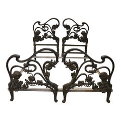 Antique Late 19th Century French Art Nouveau Rare Double Bed in Cast Iron