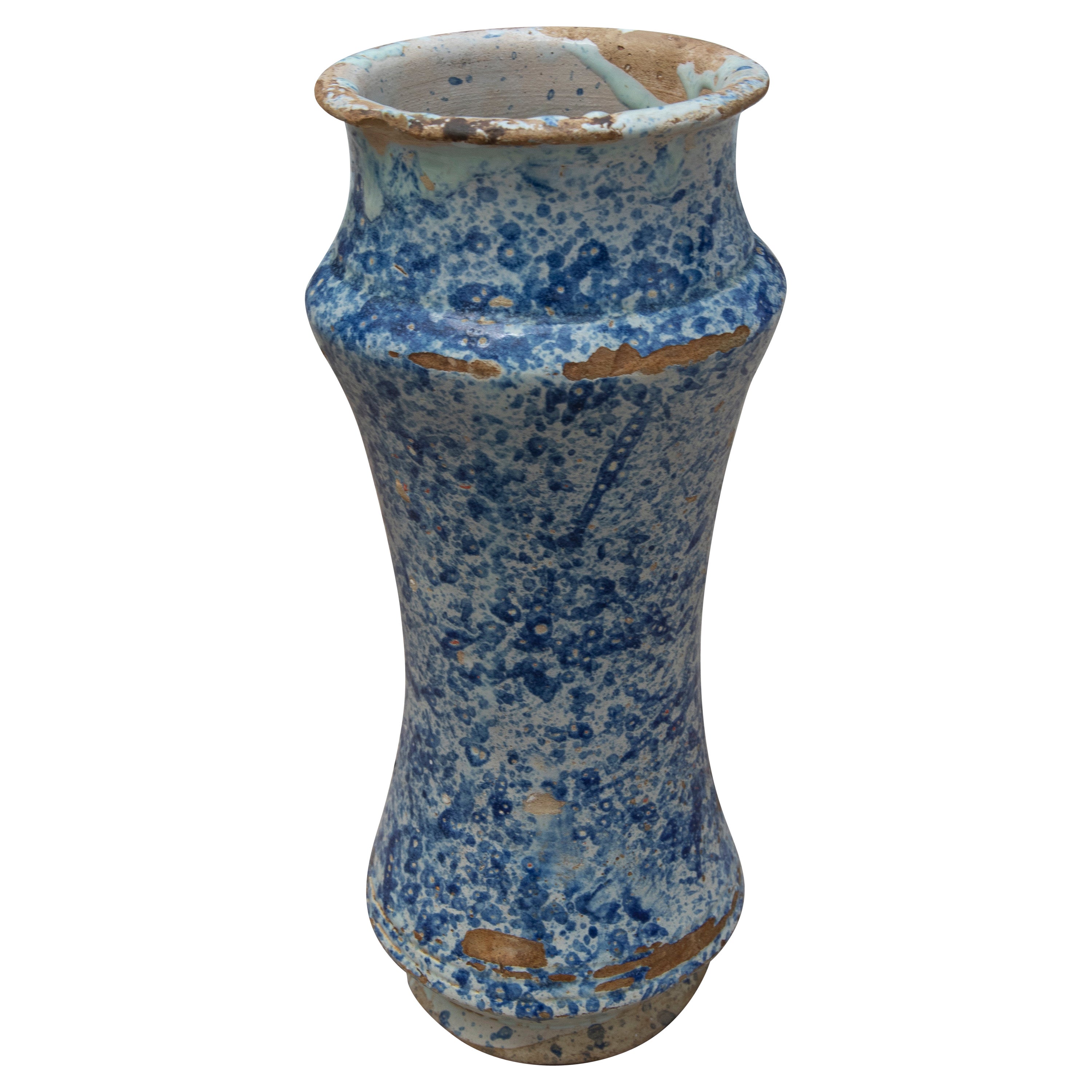 Spanisches Talavera- Pharmacy-Gefäß aus blau glasierter Keramik aus dem 17. Jahrhundert im Angebot