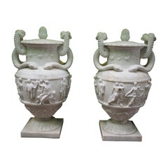 Ancient Greek Style White Carrara Marble Urns, 20th Century