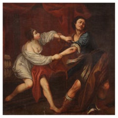 Antique 18th Century Oil on Canvas Italian Painting Joseph and and Potiphar's Wife, 1750