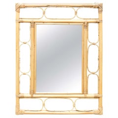 Vintage Mid-Century Modern Mirror Bamboo Rattan Handcrafted French Riviera, circa 1960