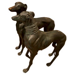 Vintage Pair Life-size Bronze Greyhounds Art Deco Dogs, 20th Century 