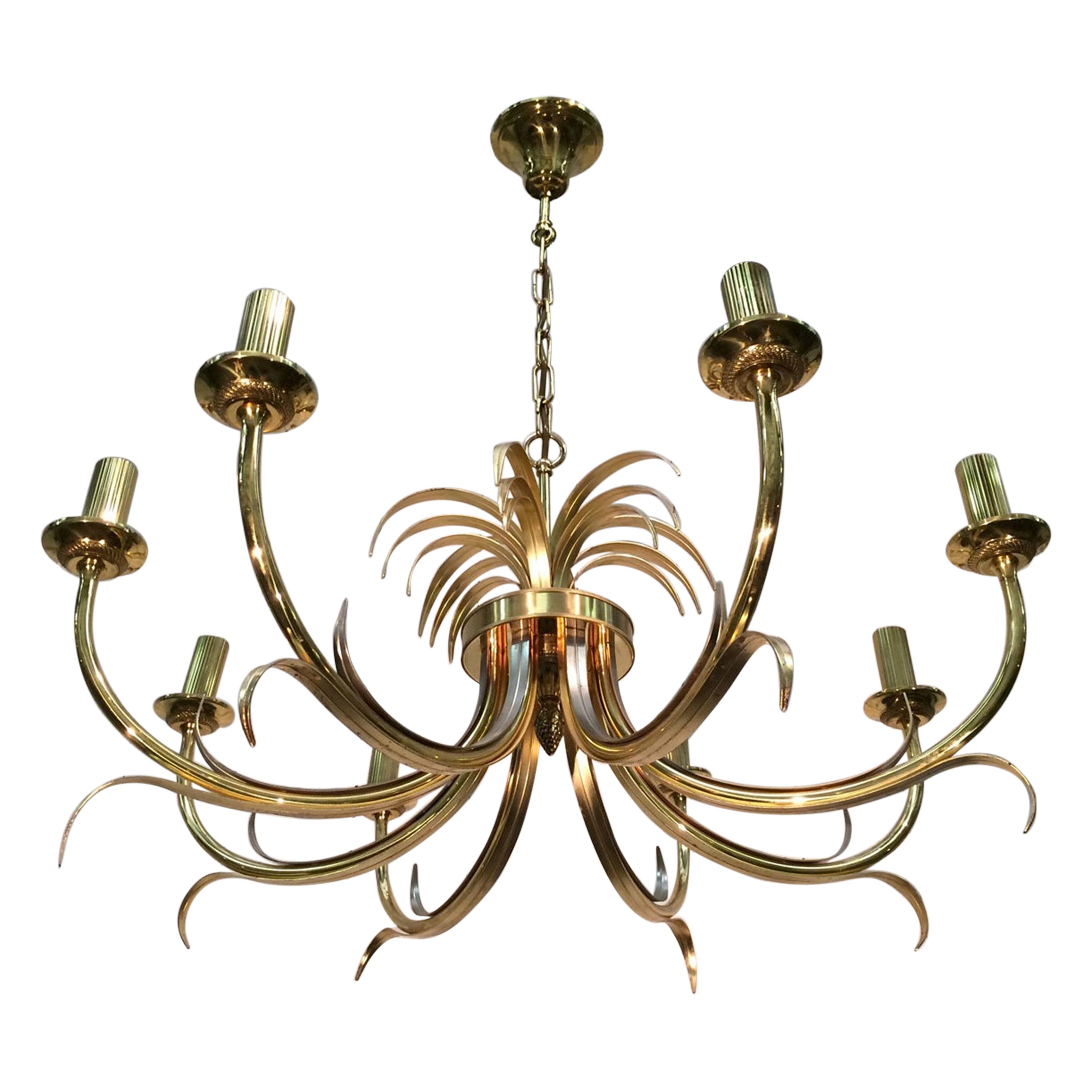 Brushed Metal and Gilt Metal Pineapple Chandelier in the Style of Maison Baguès For Sale