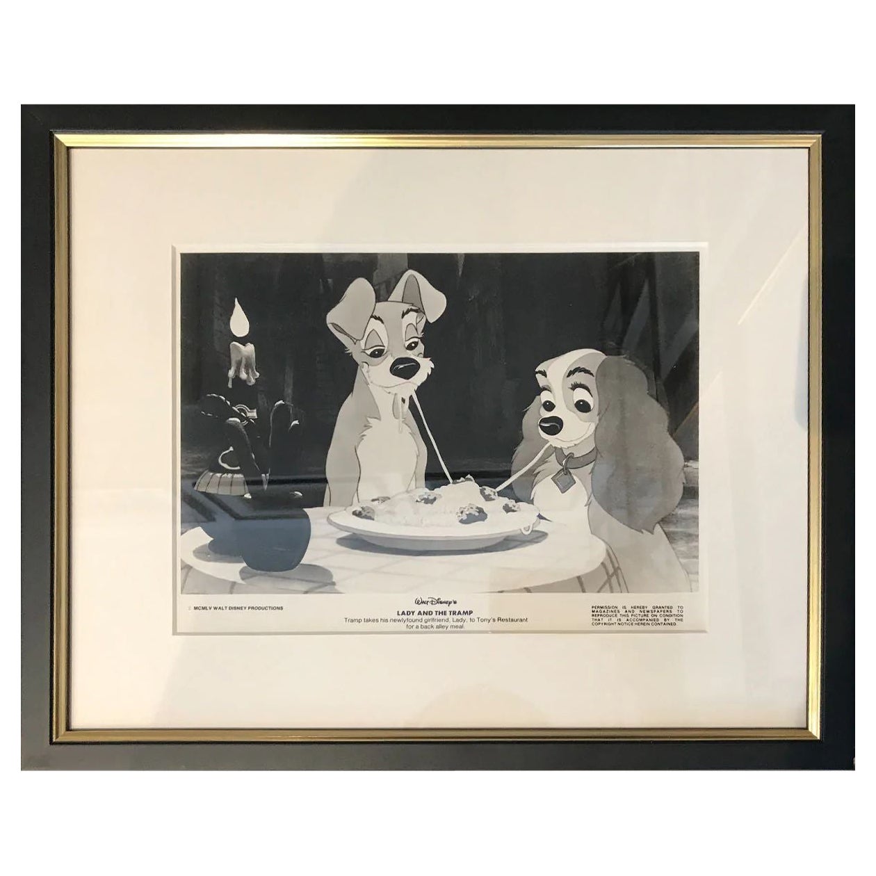 Lady and The Tramp, Framed Poster, 1980's / 1990's For Sale