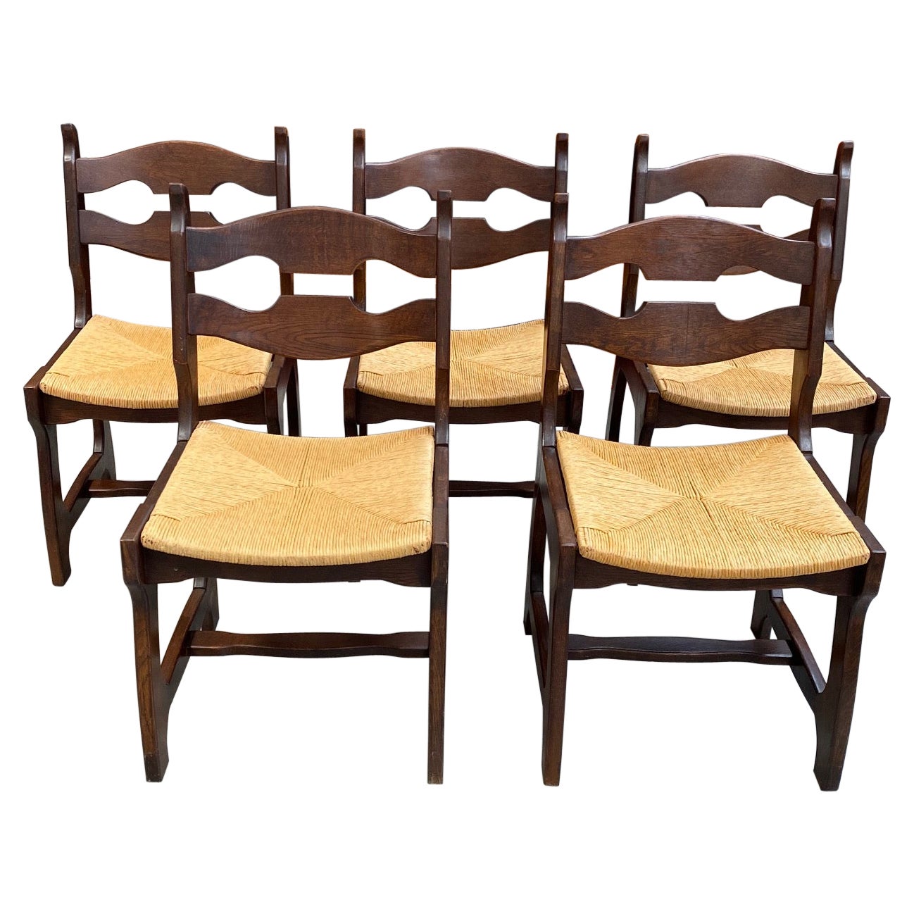 Set of 5 Vintage Oak Chairs For Sale
