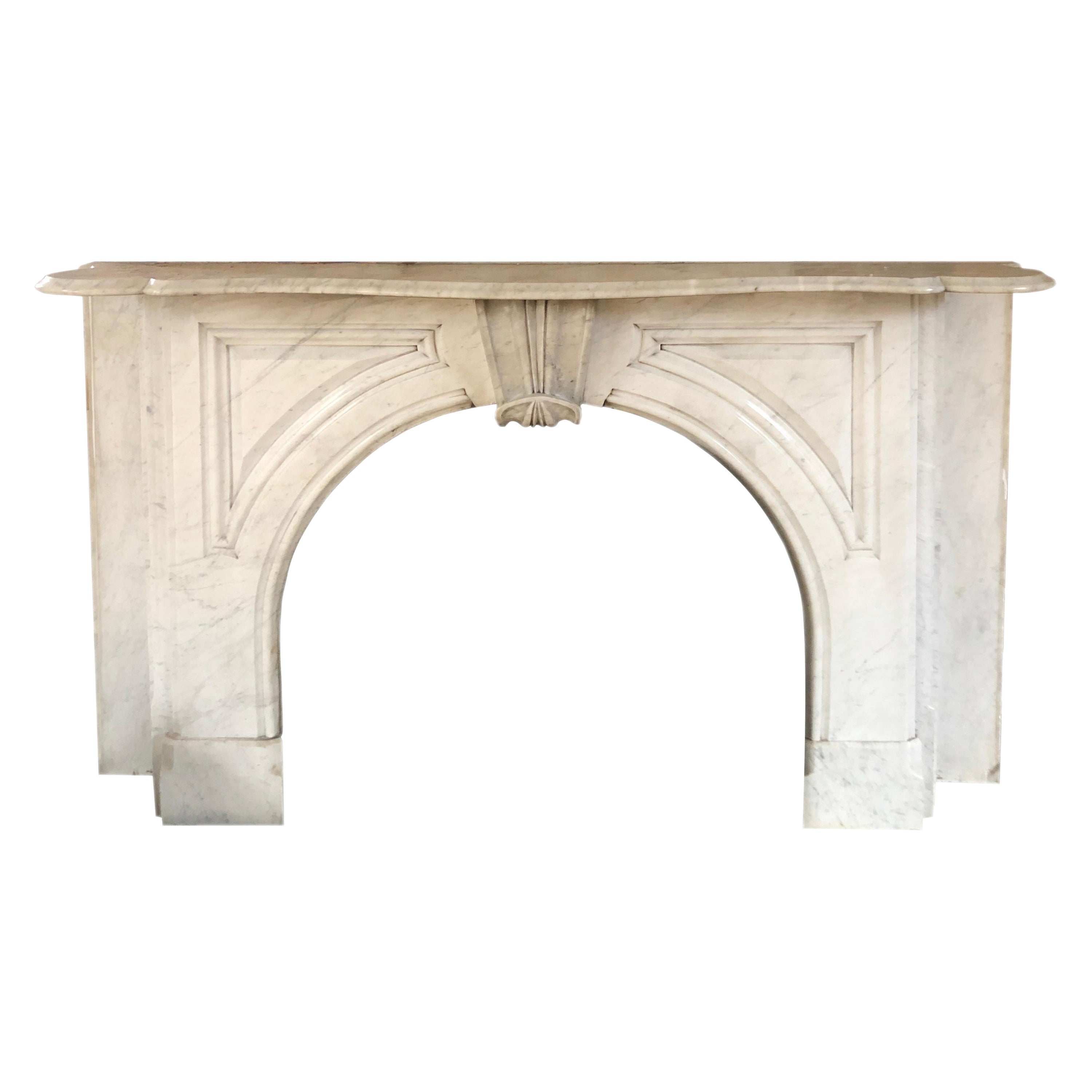 19th Century Victorian Arched Carrara Marble Mantel, Crated for Shipment