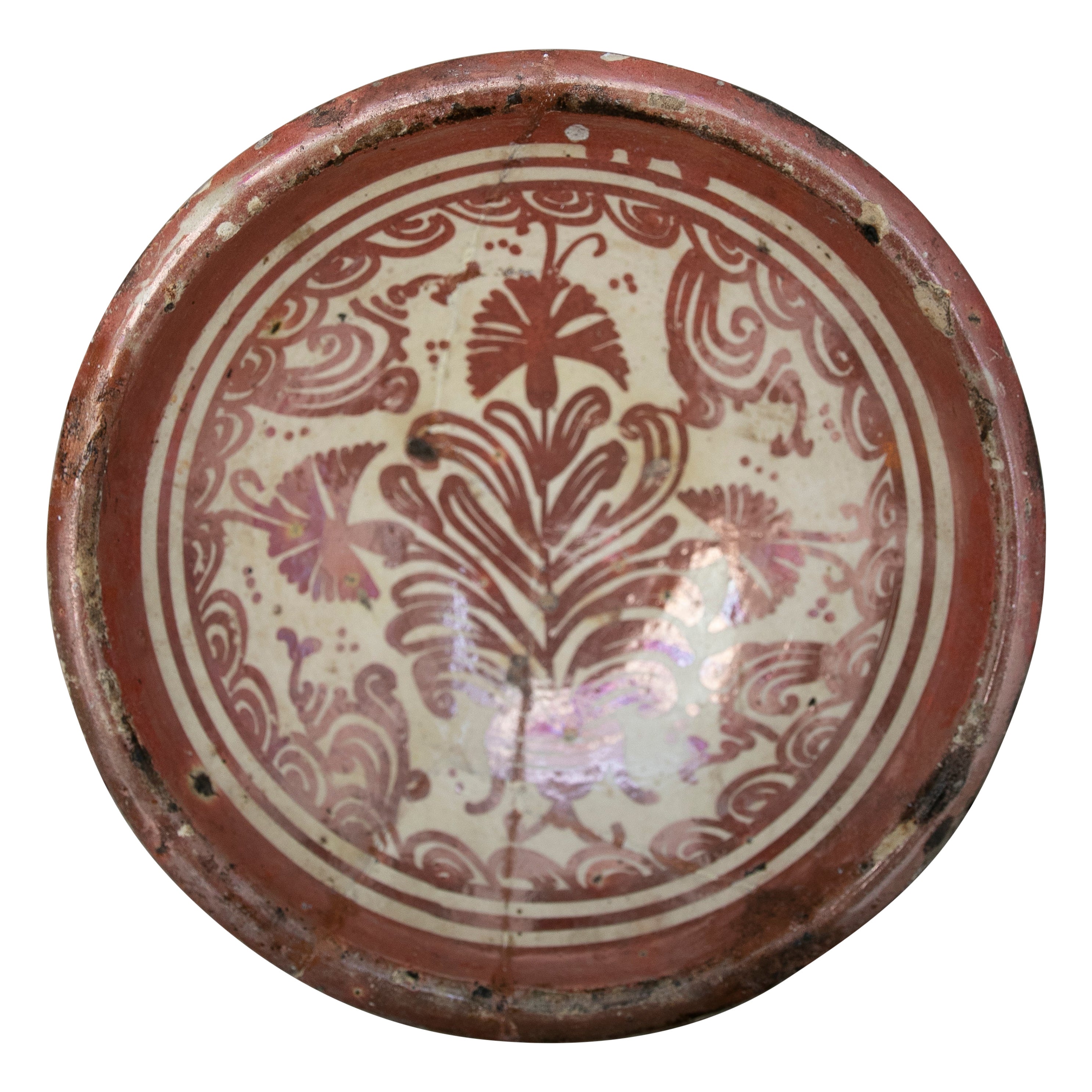 Assiette en céramique espagnole du 17ème siècle en céramique lustrée Manises