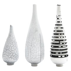 Set of Zebra Burnt Vase, Large White Vase and Small White Vase by Daniel Elkayam