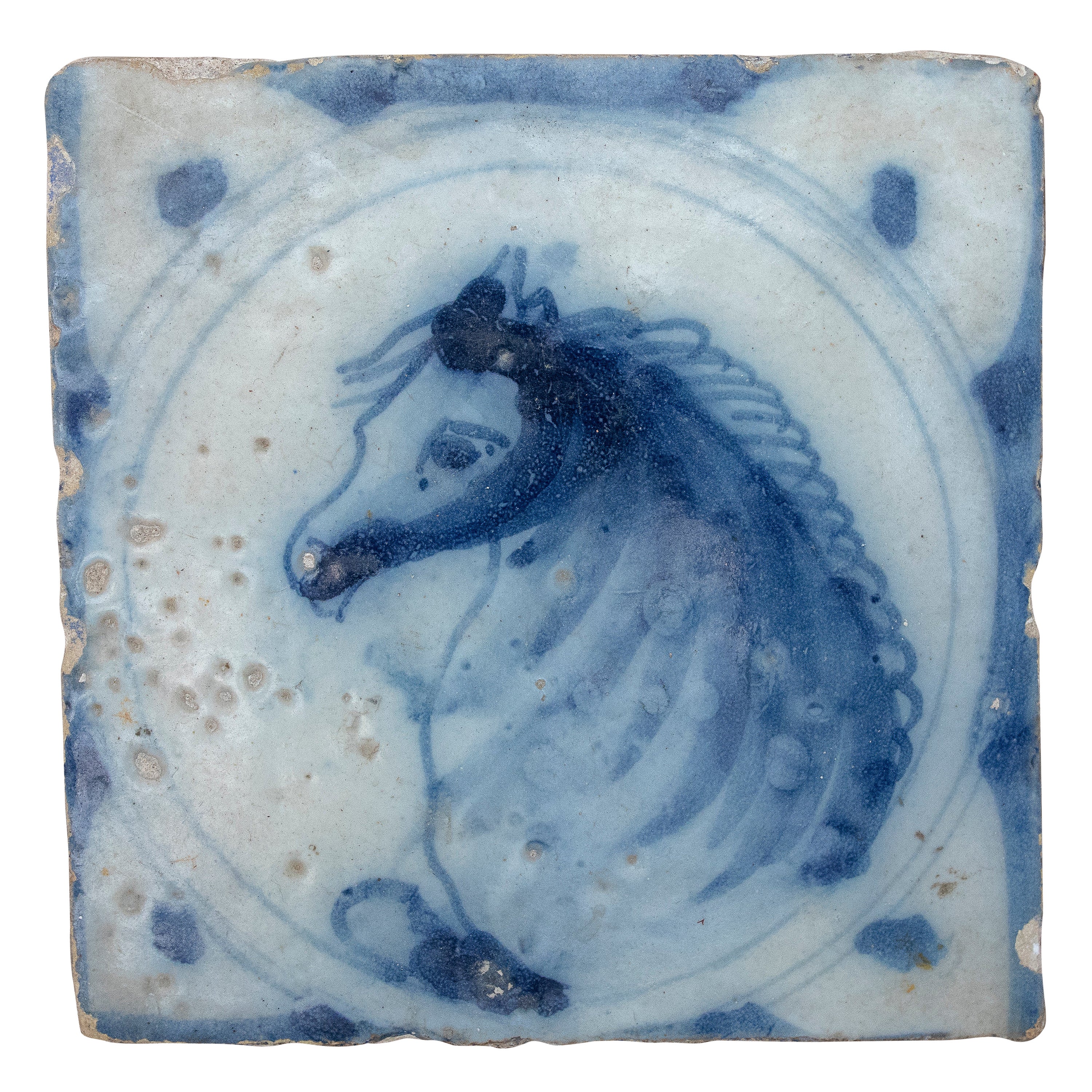 18th Century Spanish Glazed Ceramic Tile from Triana in Blue and White For Sale