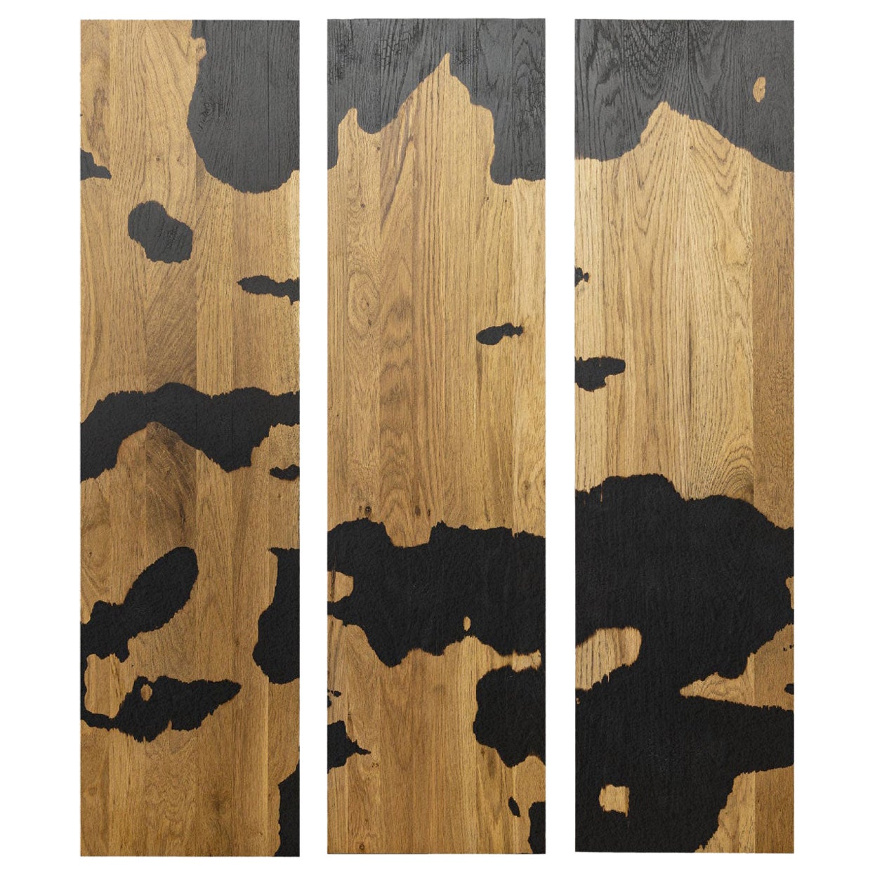 Cow Patterned Trio Oak Wall Piece by Daniel Elkayam For Sale