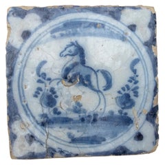 18th Century Spanish Glazed Ceramic Tile from Triana in Blue and White