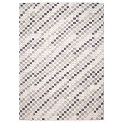 Ivory Modern Textured High Low Wool Rug with Allover Geometric Design