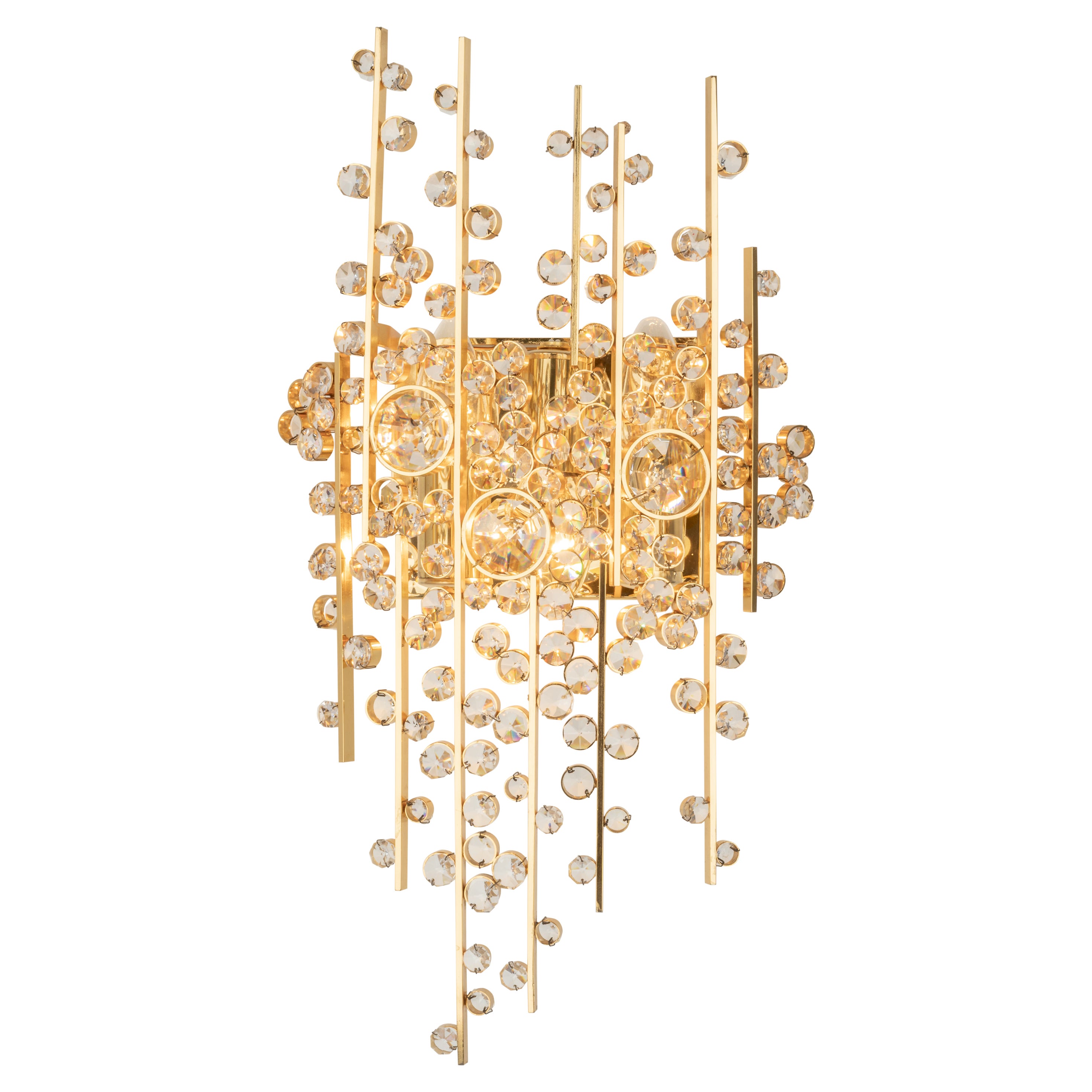 Large Gilded Brass and Crystal Sconce, Sciolari Design, Palwa, Germany, 1960s For Sale