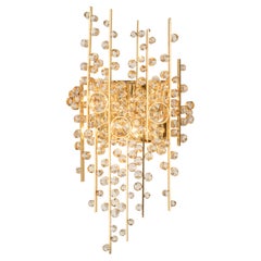 Large Gilded Brass and Crystal Sconce, Sciolari Design, Palwa, Germany, 1960s