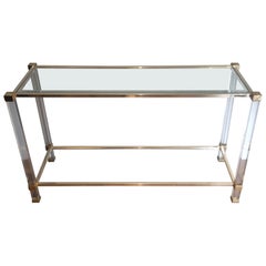 Lucite and Gilt Metal Console by Pierre Vandel, Circa 1970