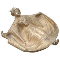 1930s Bronze Ashtray of a Woman Dressed in Front and Nude at the Back