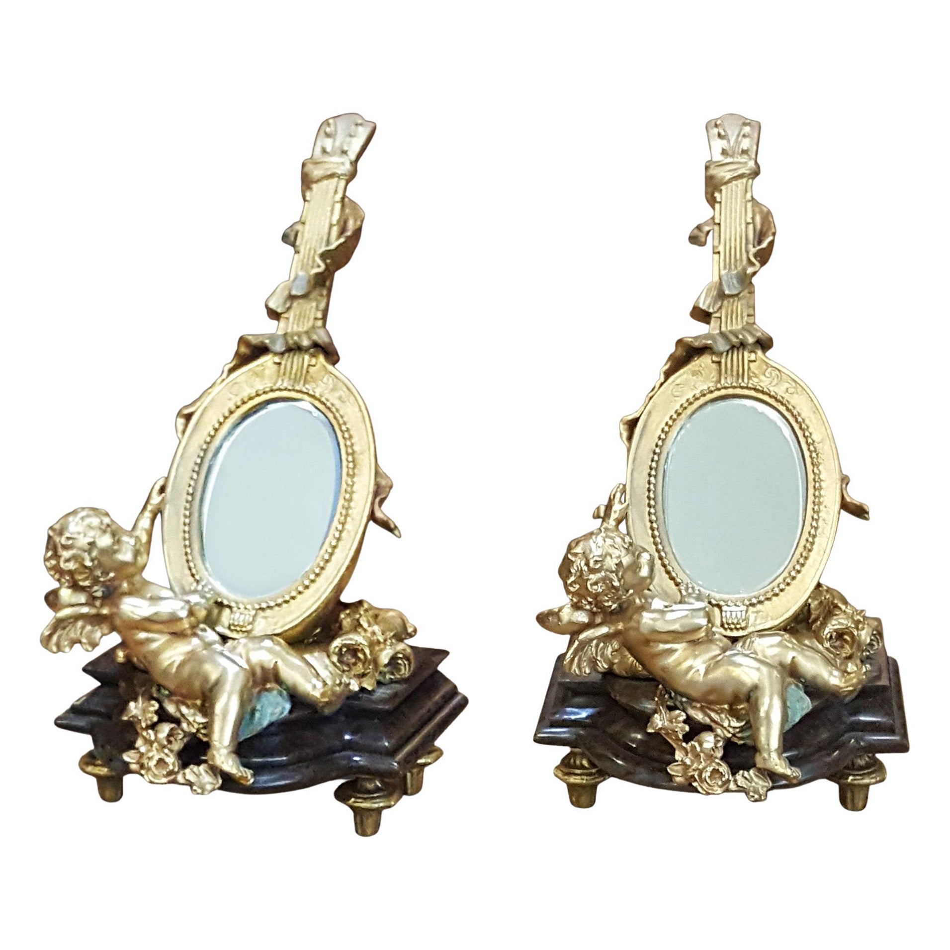 Gilt Bronze, Champlevé Enamel and Alabaster Antique French Dressing