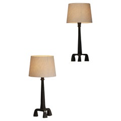 Pair of Tripod Table Lamps in Wrought Iron Diego Giacometti Style, F647