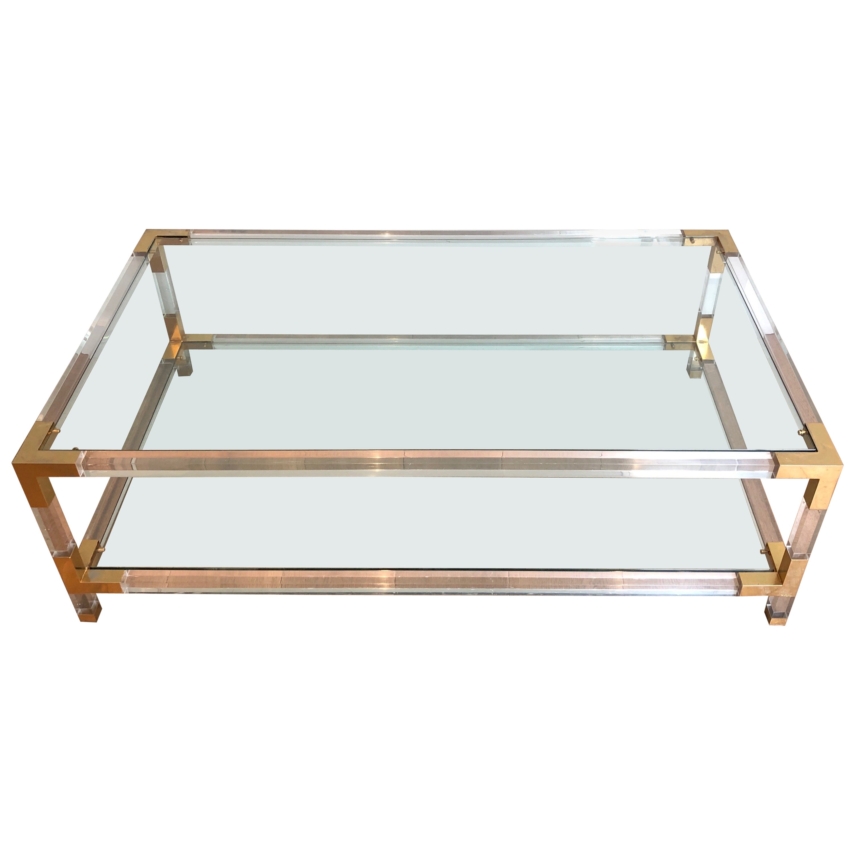 Lucite and Gilt Chrome Coffee Table in the Style of Maison Jansen