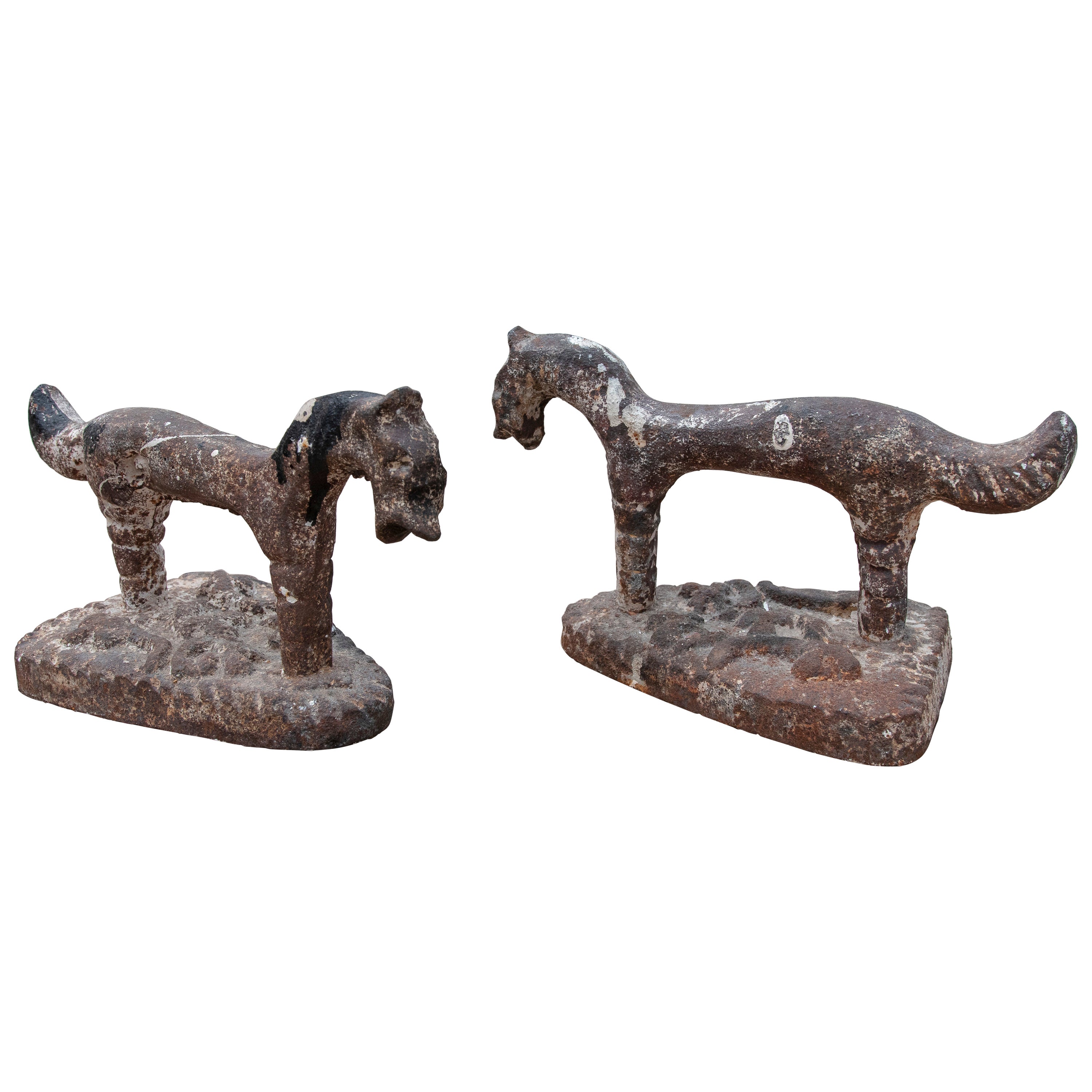 1900s French Pair of Iron Horse Door Holders