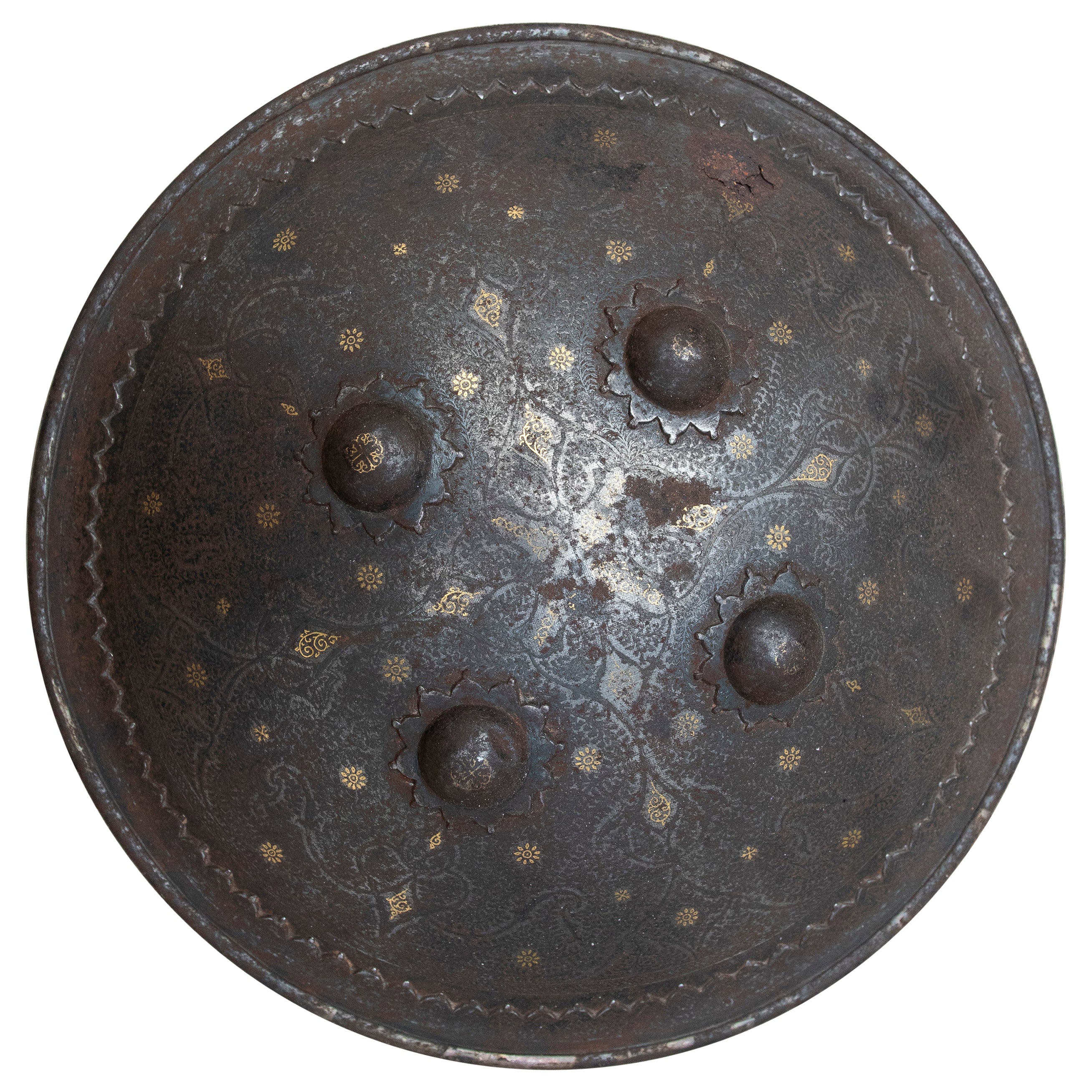 19th Century Mughal Bronze Shield with Original Protective Fabric and Traces of For Sale