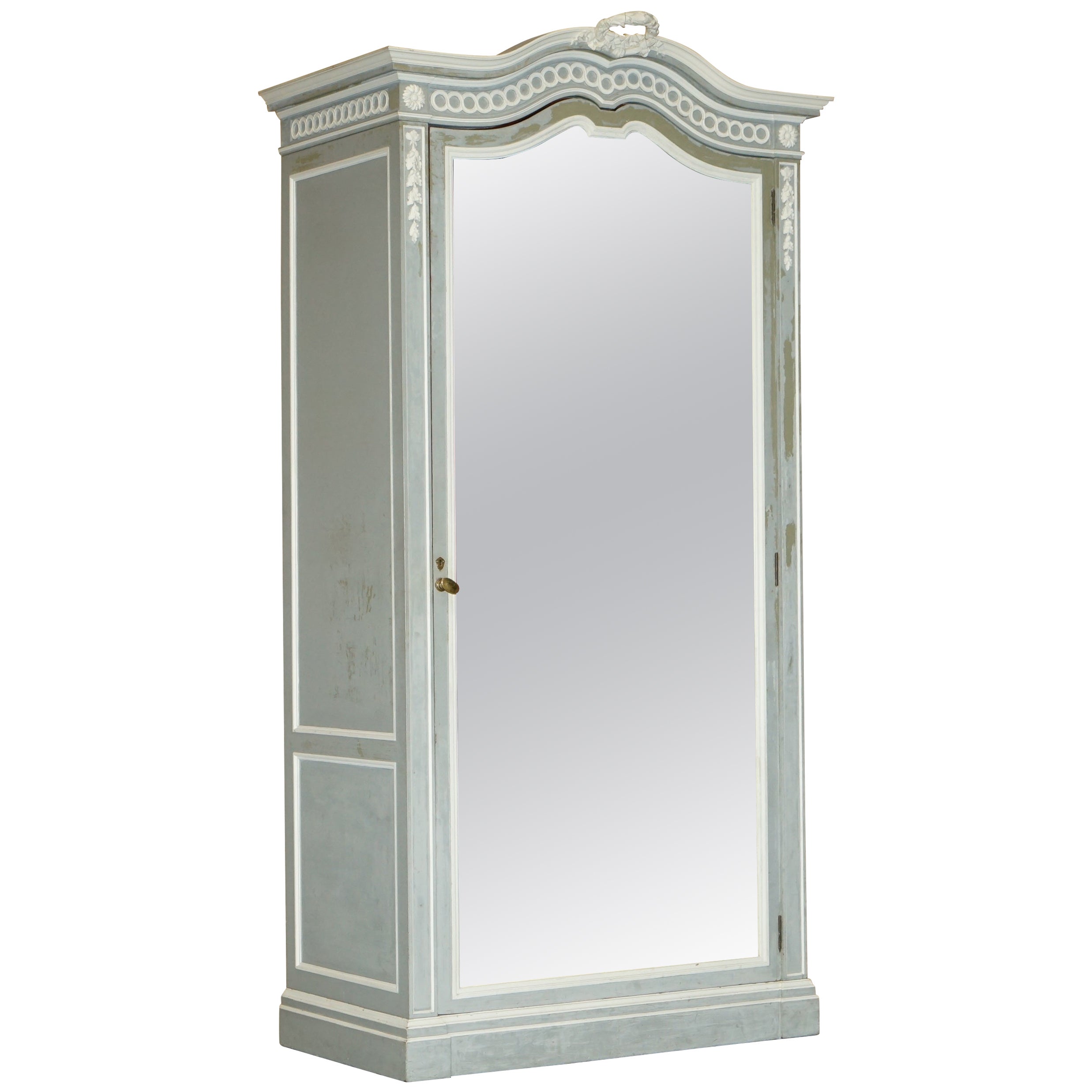 Porte en miroir ancienne Mellier & Co Anglo French Shabby Chic estampillée