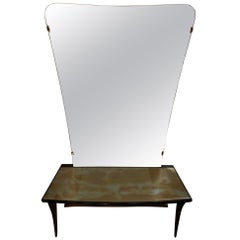Original Italian Design Console Mirror with Marbled Glass Top