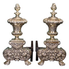 Antique Ornate Brass Andirons