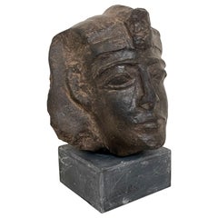 Grand Tour Pharaoh Stone Head, Hand Carved, Tourist Souvenir, Around 1920