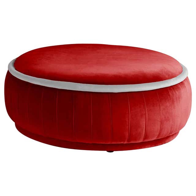 DOOQ Organic Modern Red Pouf Malibu in Rich Cotton Velvet For Sale at ...