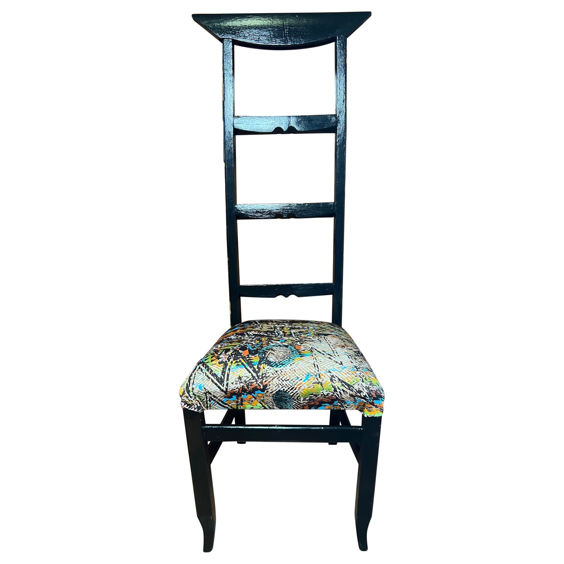 Italian Chair with a Very Original Design with Seat in Colored Fabric Black Wood