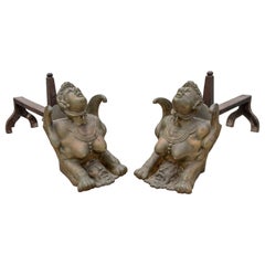 Vintage 19th Century French Pair of Bronze Morels of Winged Characters