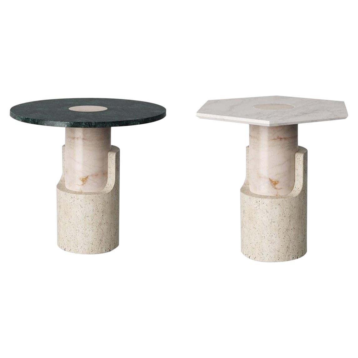 Pair of Braque Contemporary Marble Side Tables by Dooq For Sale
