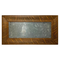 Art Nouveau Metal Etched Printer Plate in Oak Frame